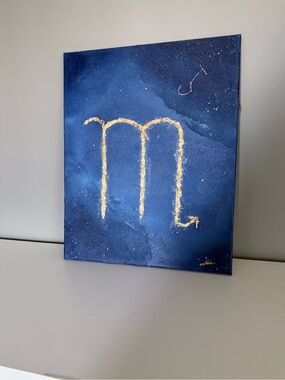 Handmade Scorpio Zodiac Canvas Art in Blue and Gold